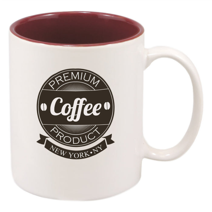 11 oz. White/Maroon Ceramic Mug
