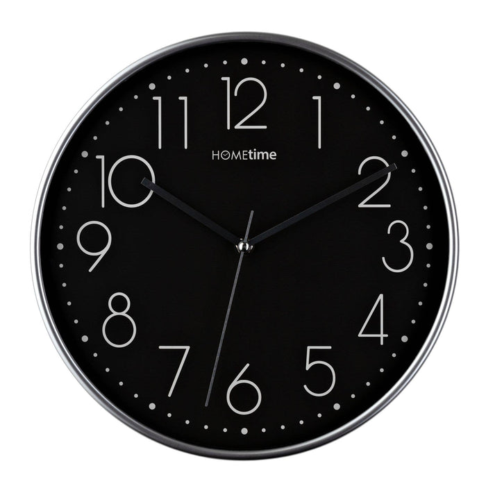 12" Hometime Round Black Wall Clock Silver Hands