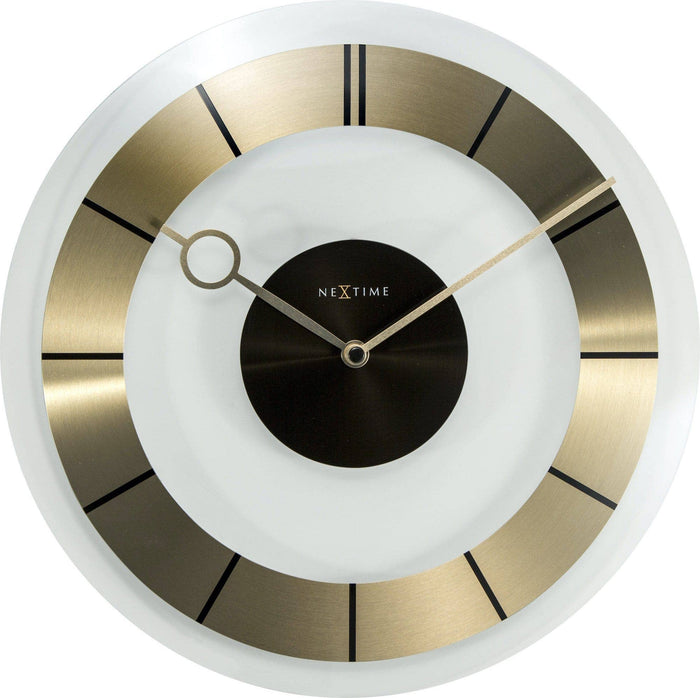 12" NEXTIME White & Gold Retro Glass Wall Clock