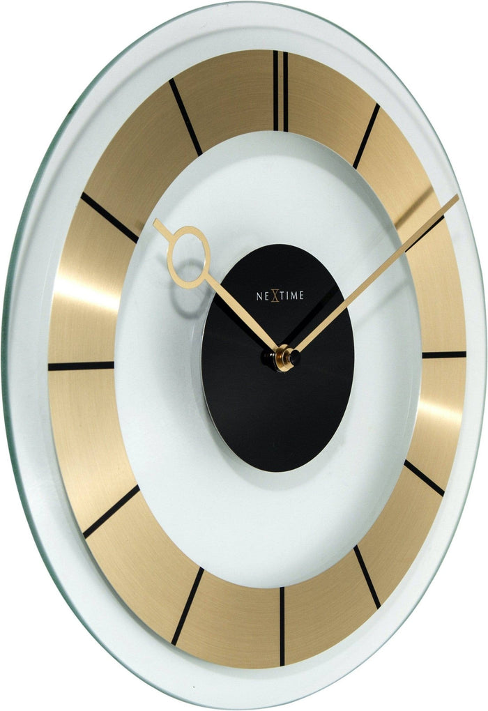 12" NEXTIME White & Gold Retro Glass Wall Clock