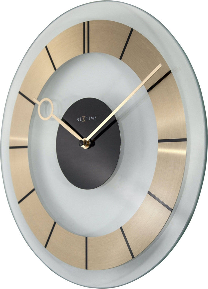 12" NEXTIME White & Gold Retro Glass Wall Clock
