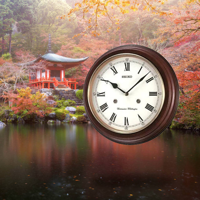 12" Seiko Round Wooden Grain Finish Wall Clock