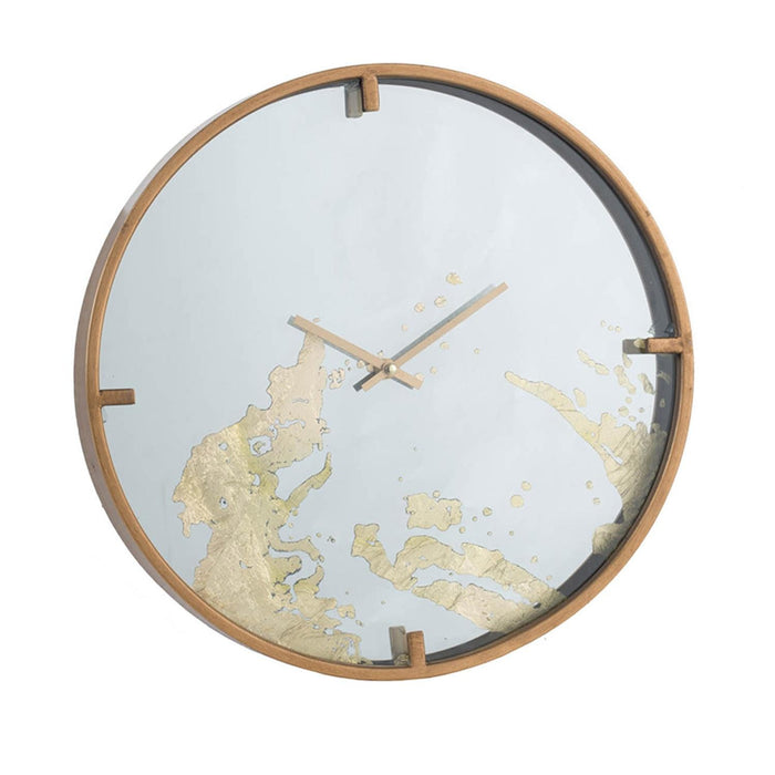 16" Round Gold And White Wood Analog Wall Clock