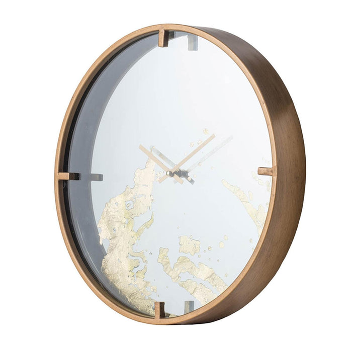 16" Round Gold And White Wood Analog Wall Clock
