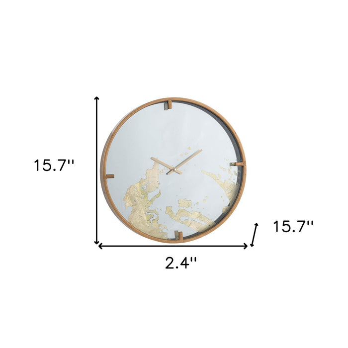 16" Round Gold And White Wood Analog Wall Clock