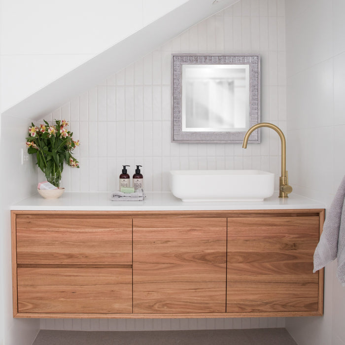 16" Warm Gray Faux Wood Square Wall Mirror