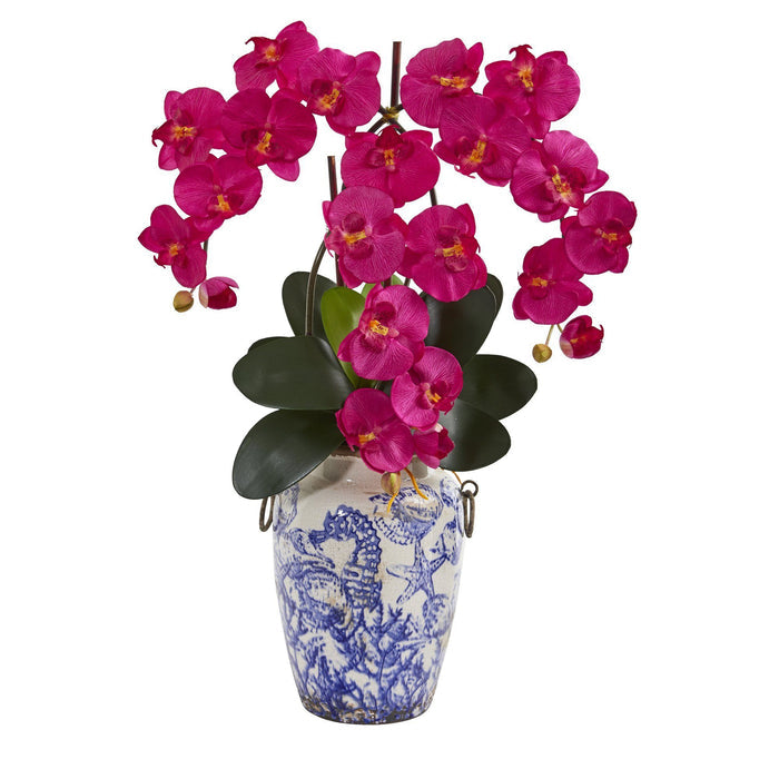 24” Phalaenopsis Orchid Arrangement in Weathered Ocean Vase - Pink Hue