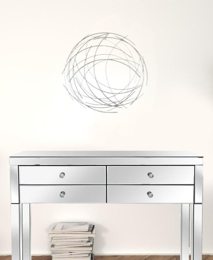 25.5" Silver Metal Abstract Round Hanging Wall Art