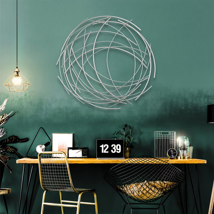 25.5" Silver Metal Abstract Round Hanging Wall Art