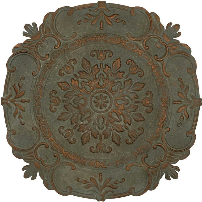 30.5" Distressed Green European Medallion Metal Wall Decor