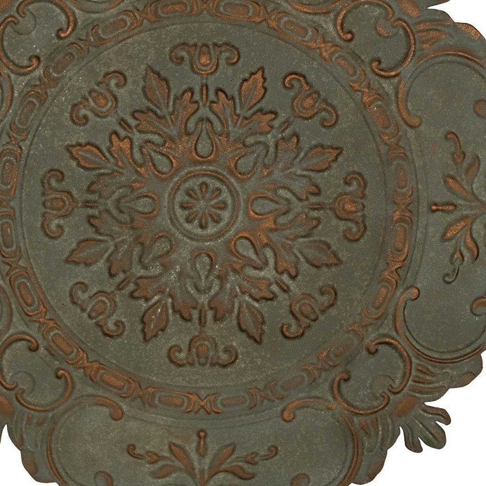 30.5" Distressed Green European Medallion Metal Wall Decor