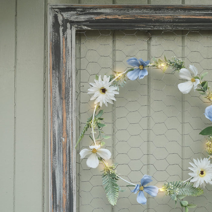 30cm Pre Lit Blue Bloom Outdoor Wreath