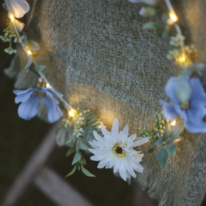 30cm Pre Lit Blue Bloom Outdoor Wreath