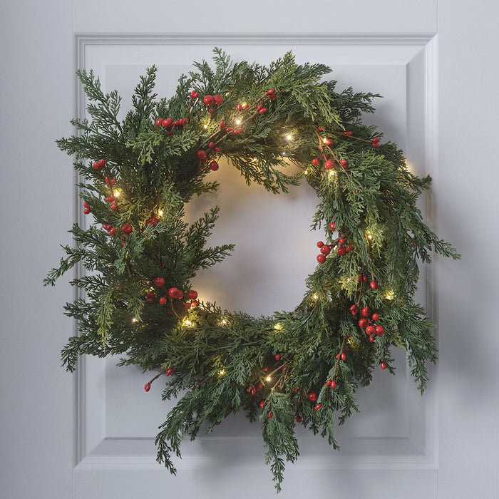 45cm Pre Lit Red Berry Christmas Wreath