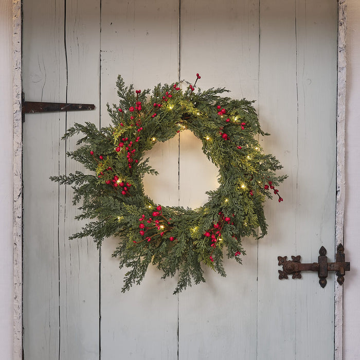 45cm Pre Lit Red Berry Christmas Wreath