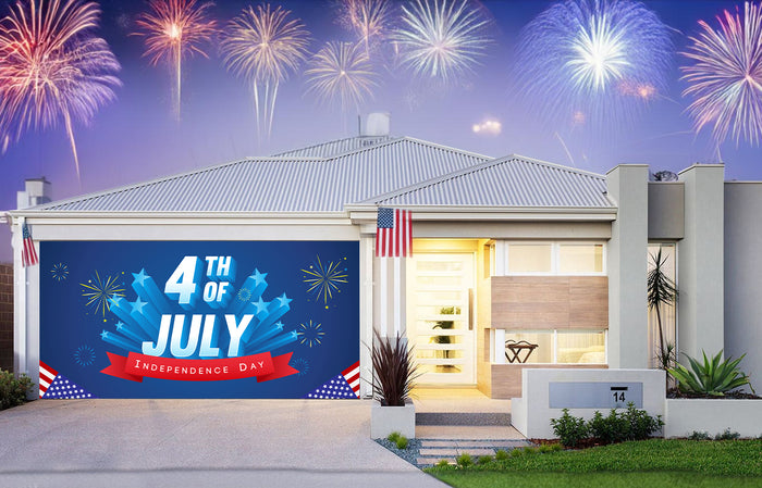 4th of July Fireworks Celebrations With USA Flag Garage Door Cover Banner