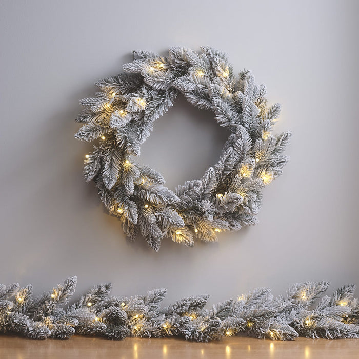 50cm Pre Lit Snowy Christmas Wreath