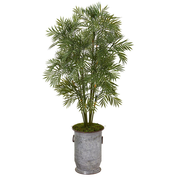 51” Parlor Palm Artificial Tree in Vintage Metal Planter