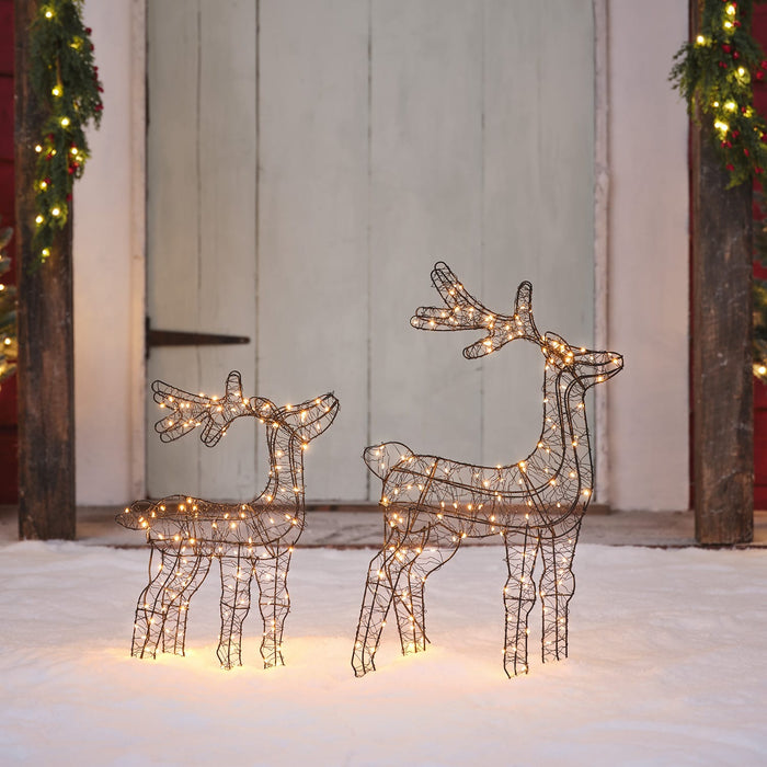 56cm Warm White Micro LED Wire Reindeer Decoration Duo