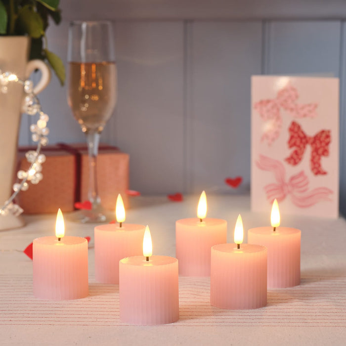 6 TruGlow® Blush Pink Ribbed LED Votive Candles with Remote Control