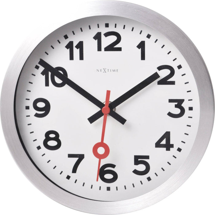 7.5" Nextime Classic Station White & Silver Wall Clock