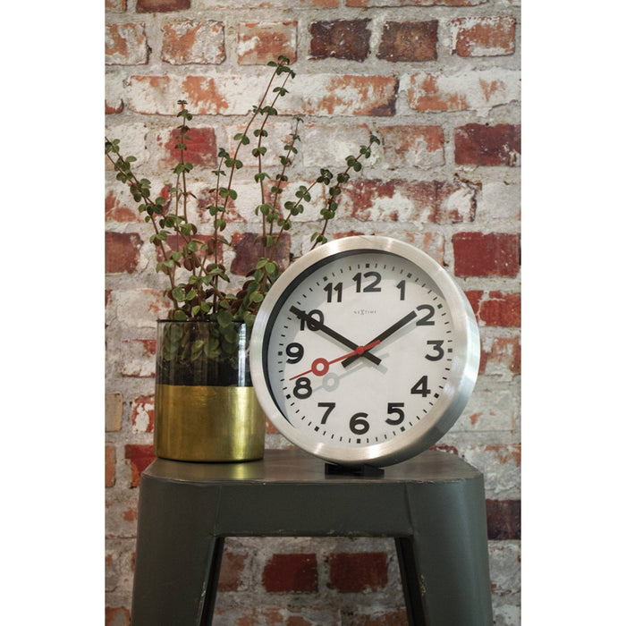7.5" Nextime Classic Station White & Silver Wall Clock