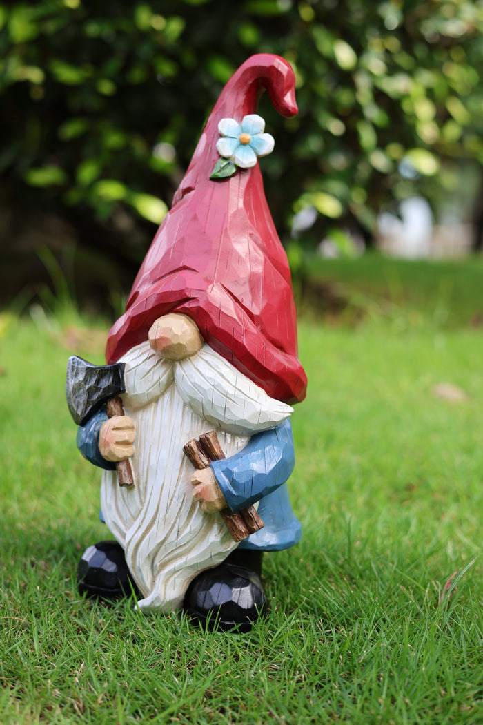75616-10 - 14in Garden Gnome Chopping Wood