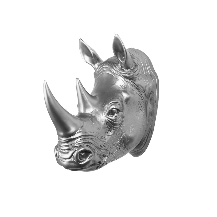 75642-B-SL - Rhinoceros Head Wall Mount Art Silver Color Hi-Line Gift Ltd.