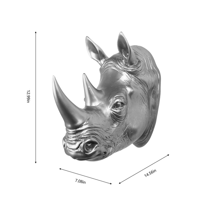 75642-B-SL - Rhinoceros Head Wall Mount Art Silver Color Hi-Line Gift Ltd.