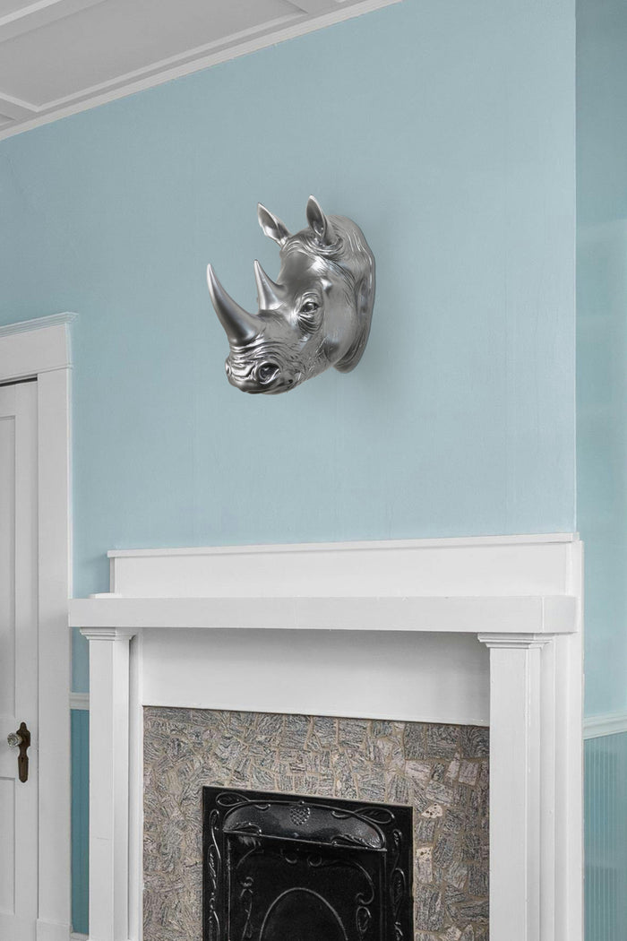 75642-B-SL - Rhinoceros Head Wall Mount Art Silver Color Hi-Line Gift Ltd.