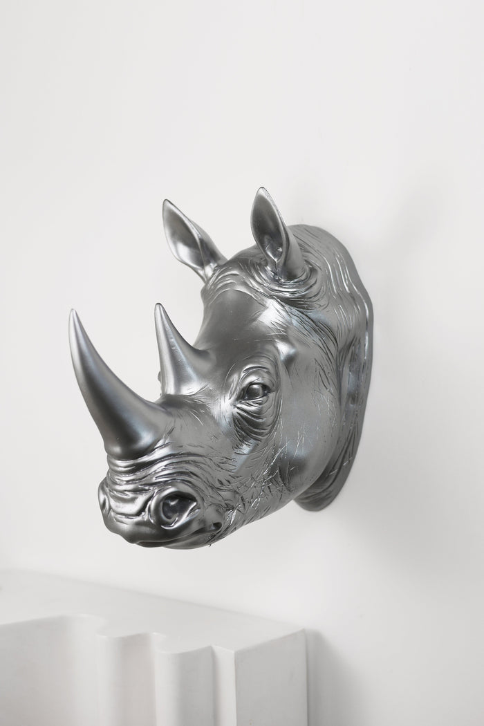 75642-B-SL - Rhinoceros Head Wall Mount Art Silver Color Hi-Line Gift Ltd.