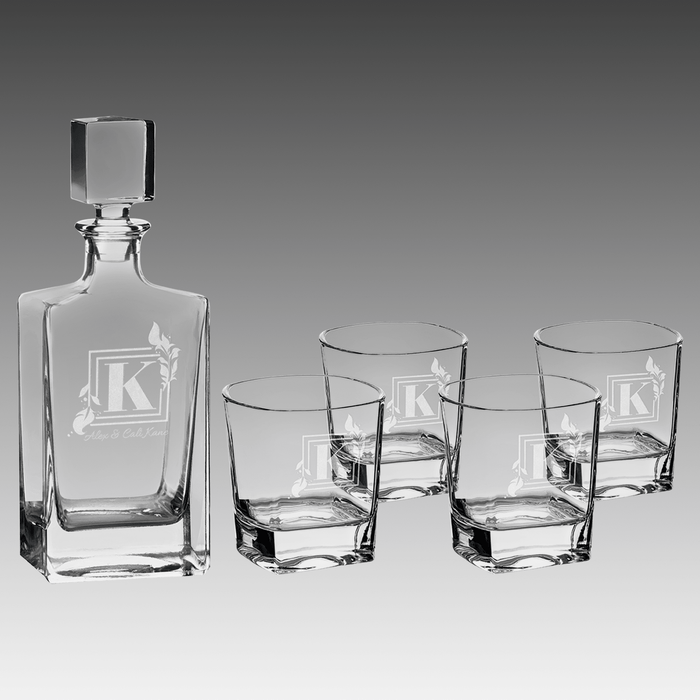 810ml Rectangle Glass Decanter Set w/Four 8 oz. Glasses