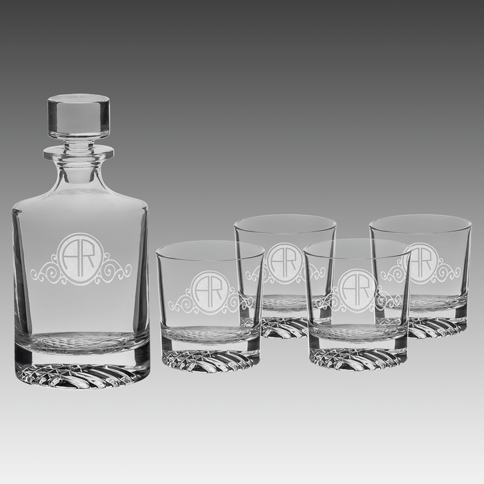 850ml Round Glass Decanter Set w/ Four 9 oz. Glasses