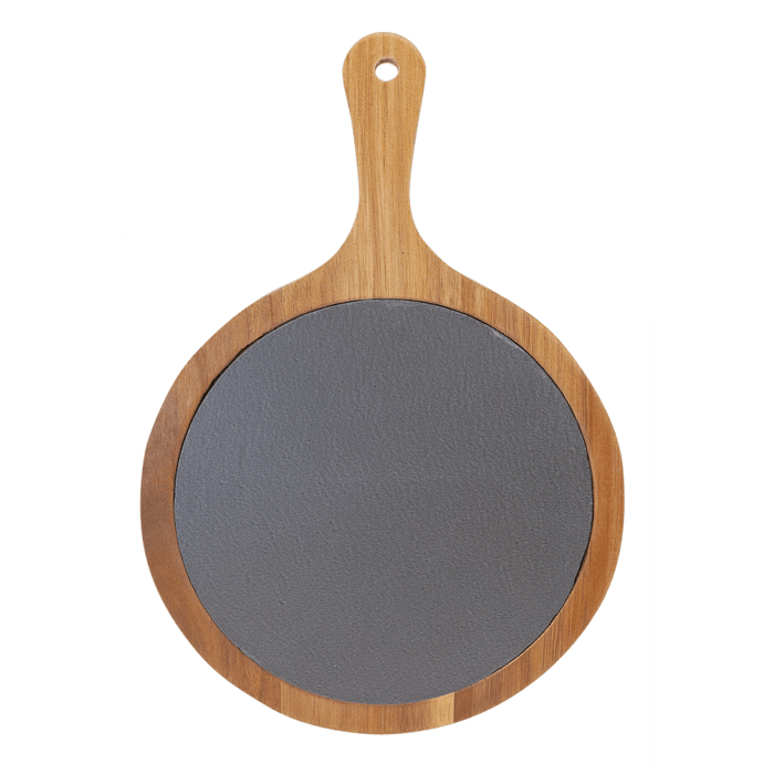 Round Acacia Wood/Slate Serving Board with Handle
