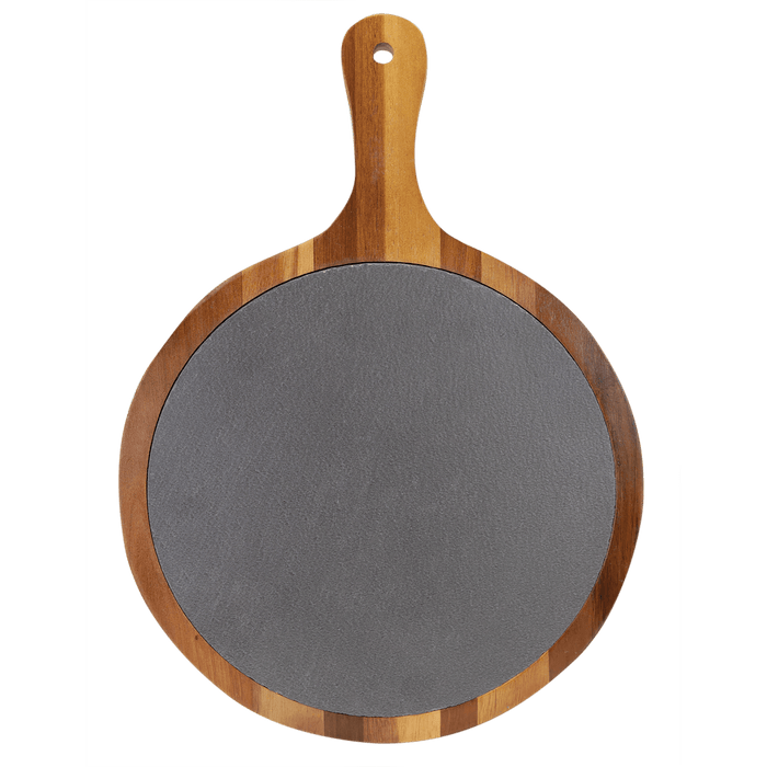 Round Acacia Wood/Slate Serving Board with Handle