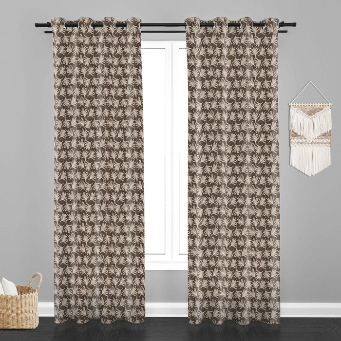Accra  Leaf Design Zari Work Embrodiery Jaquard Curtain - Brown