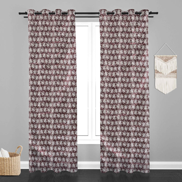 Accra  Leaf Design Zari Work Embrodiery Jaquard Curtain - Purple