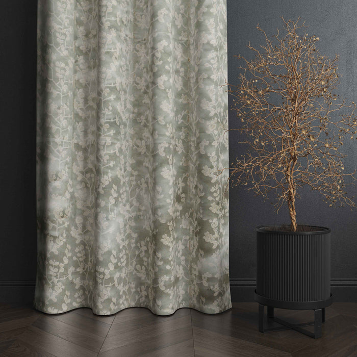Accra Small Leaf  Design Zari Work Embrodiery Jaquard Curtain - Light Grey