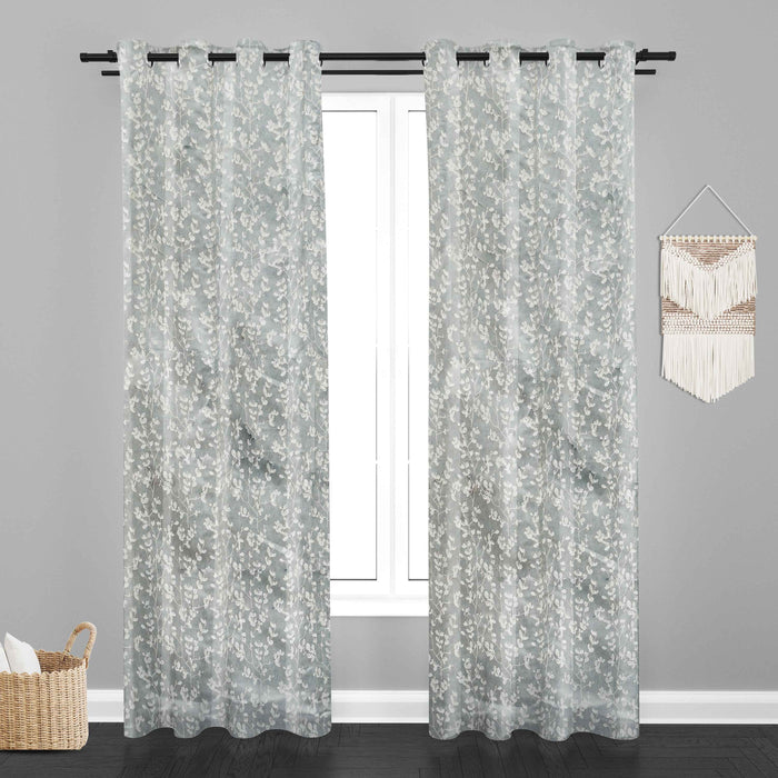 Accra Small Leaf  Design Zari Work Embrodiery Jaquard Curtain - Tan
