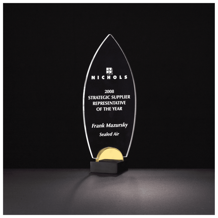 9.75" Clear Acrylic on Black and Gold Metal Base