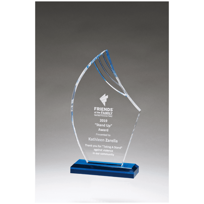 9.75" Clear Acrylic w/Blue Accents and Blue Acrylic Base