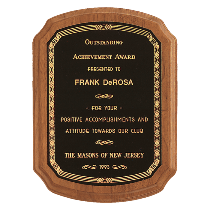 American Walnut Plaque w/Gold Border Black Brass Plate