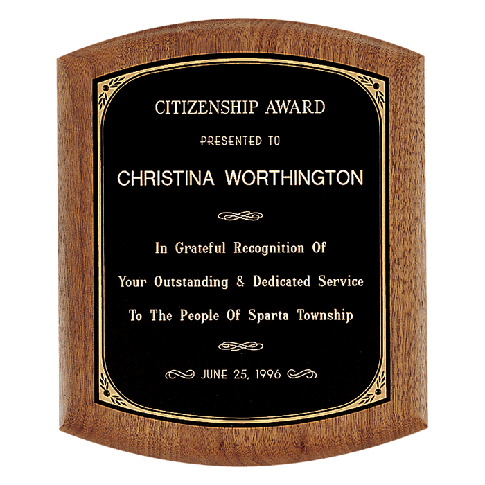 American Walnut Plaque w/Gold Border Black Brass Plate