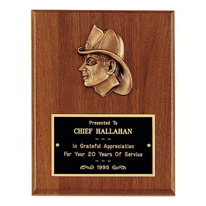 American Walnut Plaque w/Firefighter Relief and Brass Plate