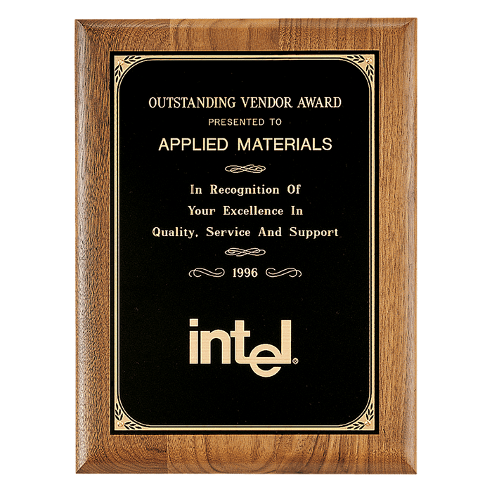 American Walnut Plaque w/Gold Border Black Brass Plate