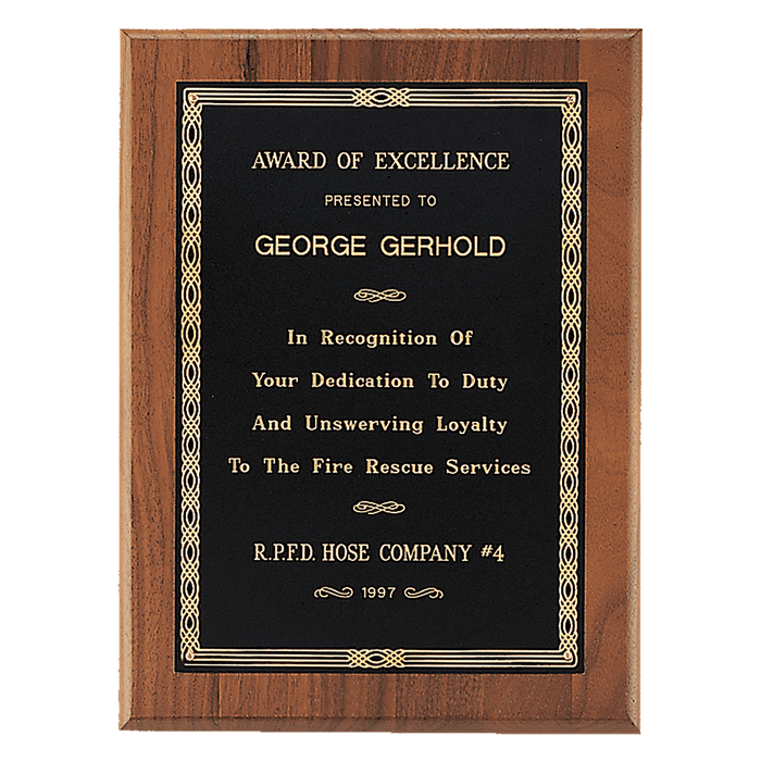Jewelers Black Gold Border Plate on American Walnut Plaque
