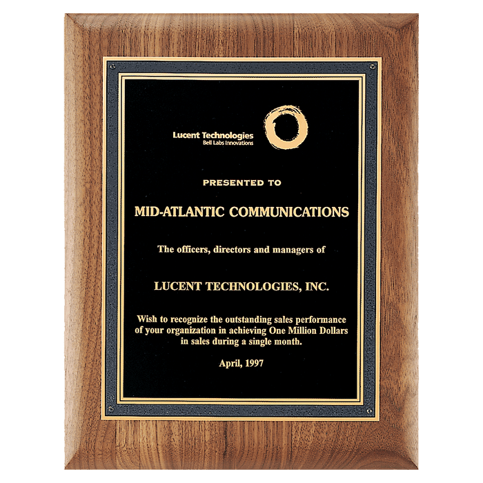 American Walnut Plaque with Textured Plate - PWW58
