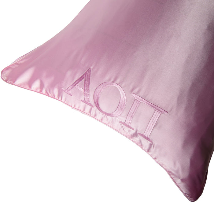 AOPi Sorority Pink Embroidered Satin Pillowcase