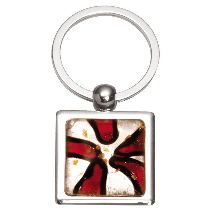1.25" x 2.75" Red Art Glass Decorated Key Ring