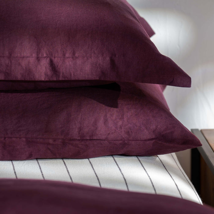 Aubergine French Linen Bedding And Bed Sheets - breathable, bedroom detail | Soak and Sleep
